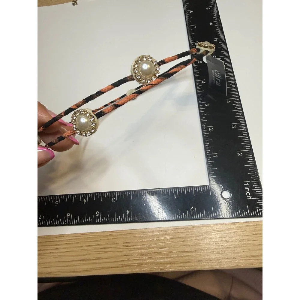 Cara New York Tiger Stripe Double Strand Headband Pearl Rhinestone Orange Black